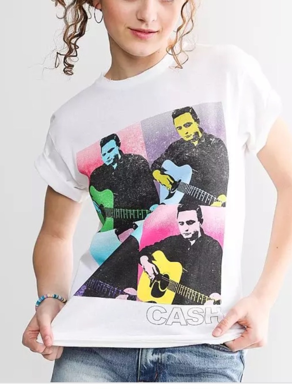 Johnny Cash White Graphic  merch traffic T-Shirt with Multicolor Pop-Art Design